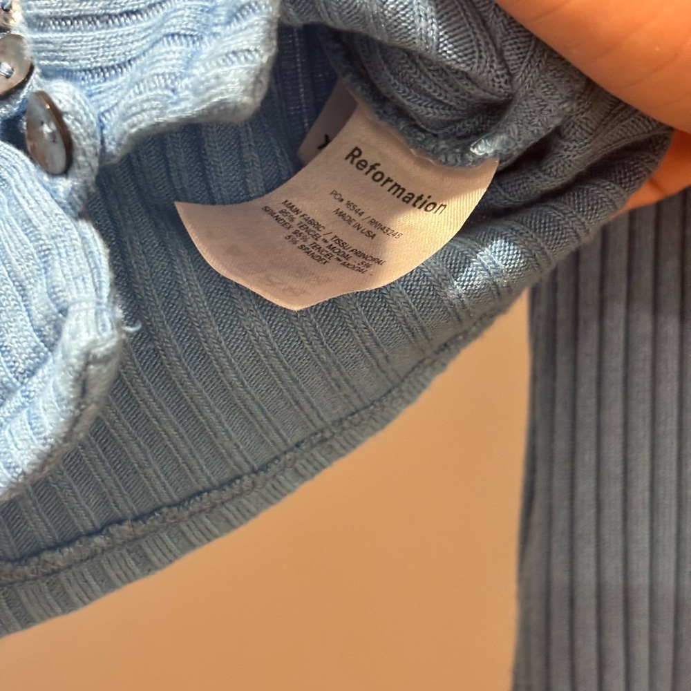 Reformation Blue Ribbed Button-Down Top - Picture 6 of 6